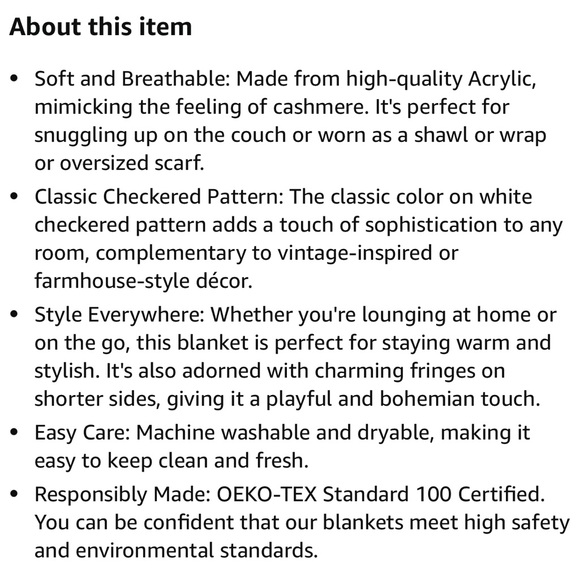 NWT Check Plaid Throw Blanket - Faux Cashmere with Fringe - Light Blue White - Picture 6 of 6